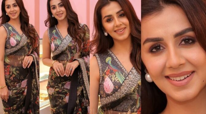 Nikki Galrani stuns in a black floral saree for an event!
