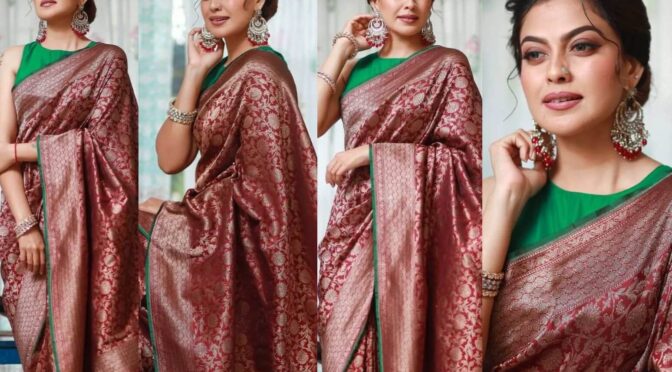 Anusree Nair stuns in red benarsi saree by lha designs!