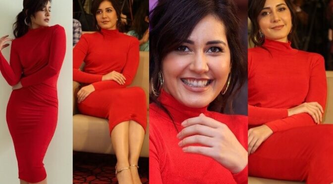 Raashii Khanna in red bodycon dress at “Pakka Commercial” press meet!