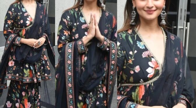 Alia Bhatt in black floral gharara set for  “Darlings” Promotions!