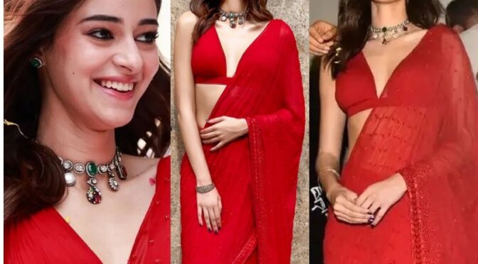 Ananya Panday in a red saree by Arpita Mehta at Liger Trailer Launch event!