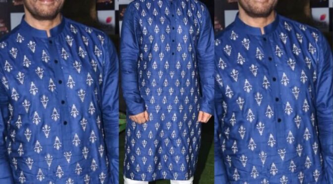 Aamir Khan in Blue embroidery work kurta set by Anita
