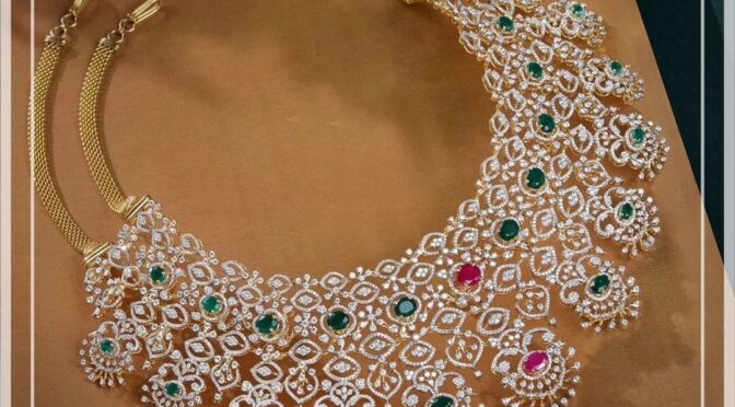 Diamond ruby emerald necklace by Krishna jewellers!