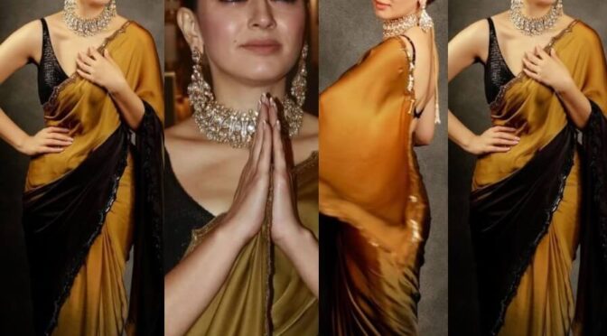 Hansika Motwani in am ombre saree for “Maha” audio launch event!