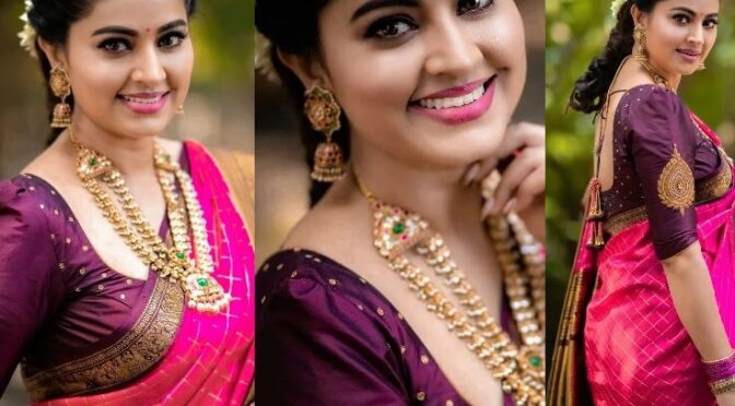 Actress Sneha prasanna Stuns in Pink kanjeevaram silk saree!