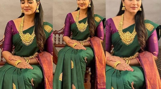 Aishwarya Rajesh looks beautiful in green silk saree!