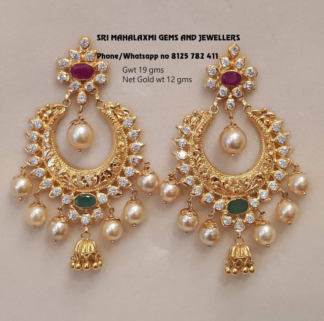 Light weight Gold Chandbali earrings  Art of Gold Jewellery Coimbatore