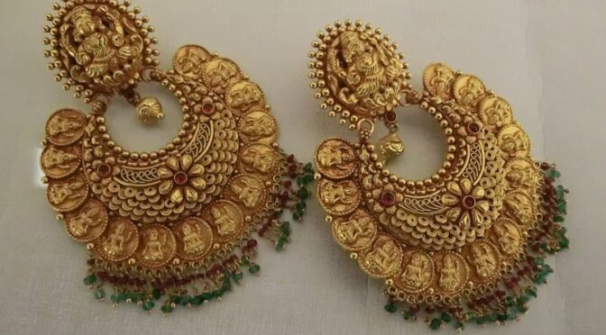 Lakshmi Kasu Chandbali earrings.