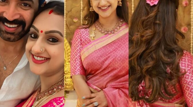 Pritha hari looks beautiful in pink silk saree