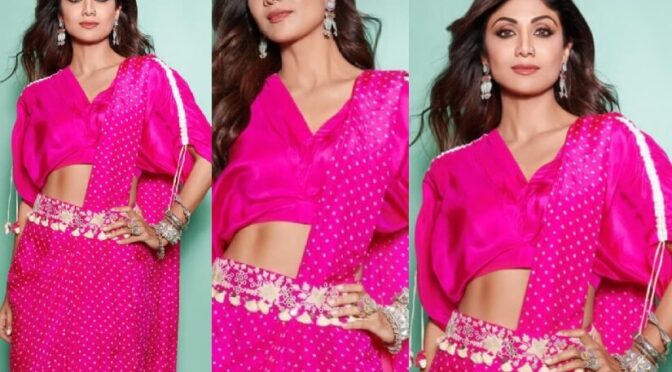 Shilpa Shetty looks chic cool in a pink pre draped saree!