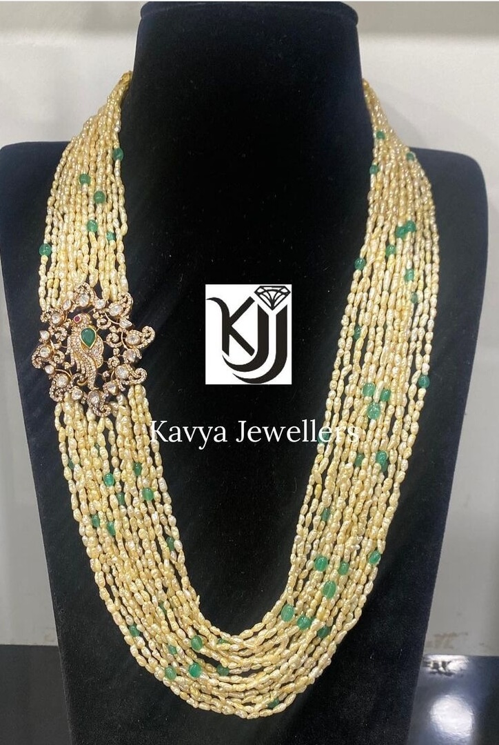 Multi layered Ksea pearls with Victorian diamond side locket ...