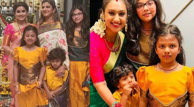 Actress Rambha and family in traditional outfits for a recent pooja event!