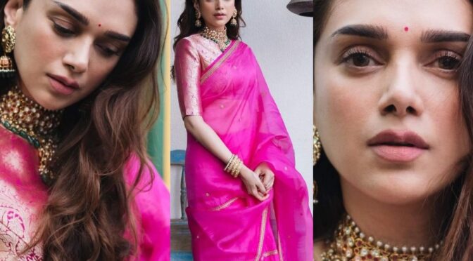 Aditi roa hydari stuns in pink saree at “Ponniyin Selvan-I” trailer launch!