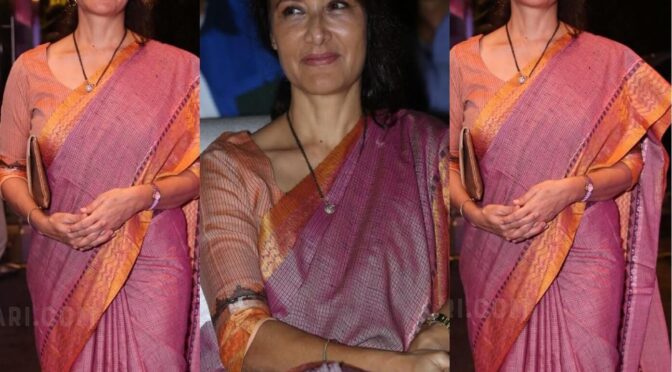 Amala akkineni in a simple pink handloom saree for an event!
