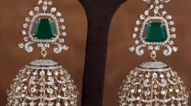 Diamond emerald peacock Jhumkhas