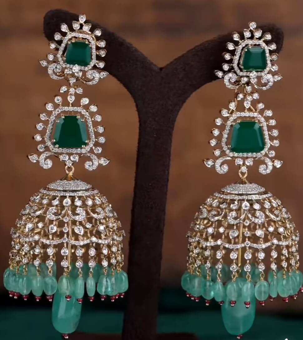 Diamond emerald peacock Jhumkhas | Fashionworldhub