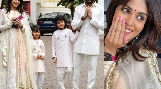 Genelia and family in matching ivory outfits for Ganesh Puja!