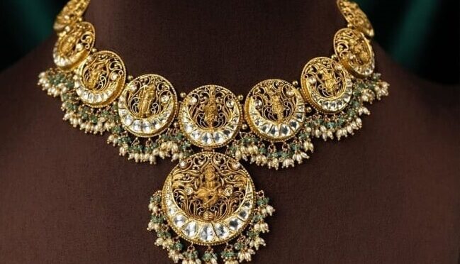 Gold Dashavataram Polki diamond necklace