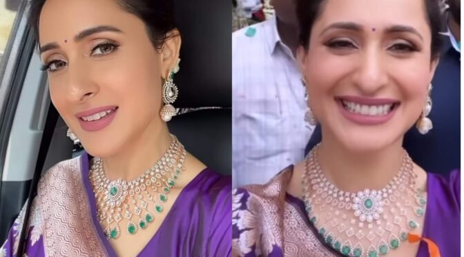 Pragya Jaiswal in diamond emerald necklace and ear rings!