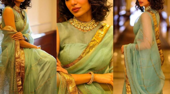 Sobhita Dhulipala looks beautiful in Raw mango saree for PS1 promotions!