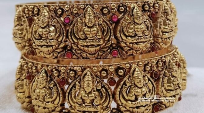 Antique gold Lakshmi broad bangles