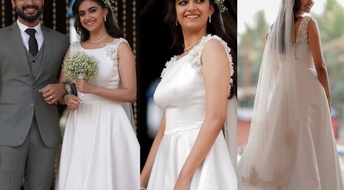 Keerthy suresh in a white long gown by Label M!