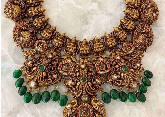 Antique gold Lakshmi and peacock temple necklace