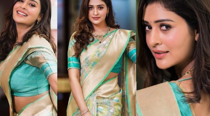 Payal Rajput looks beautiful in a cream silk saree! | Fashionworldhub
