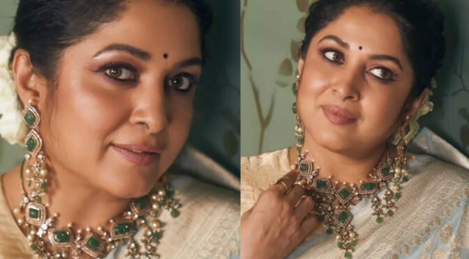 Ramya krishna in diamond emerald necklace!