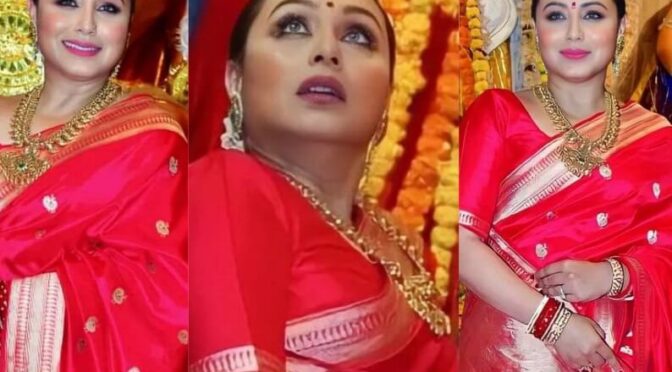 Rani Mukherjee in a Red silk saree for Durga pooja!