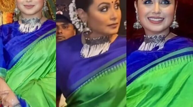 Rani mukharjee in a Green silk saree at Durga pooja event 2022!