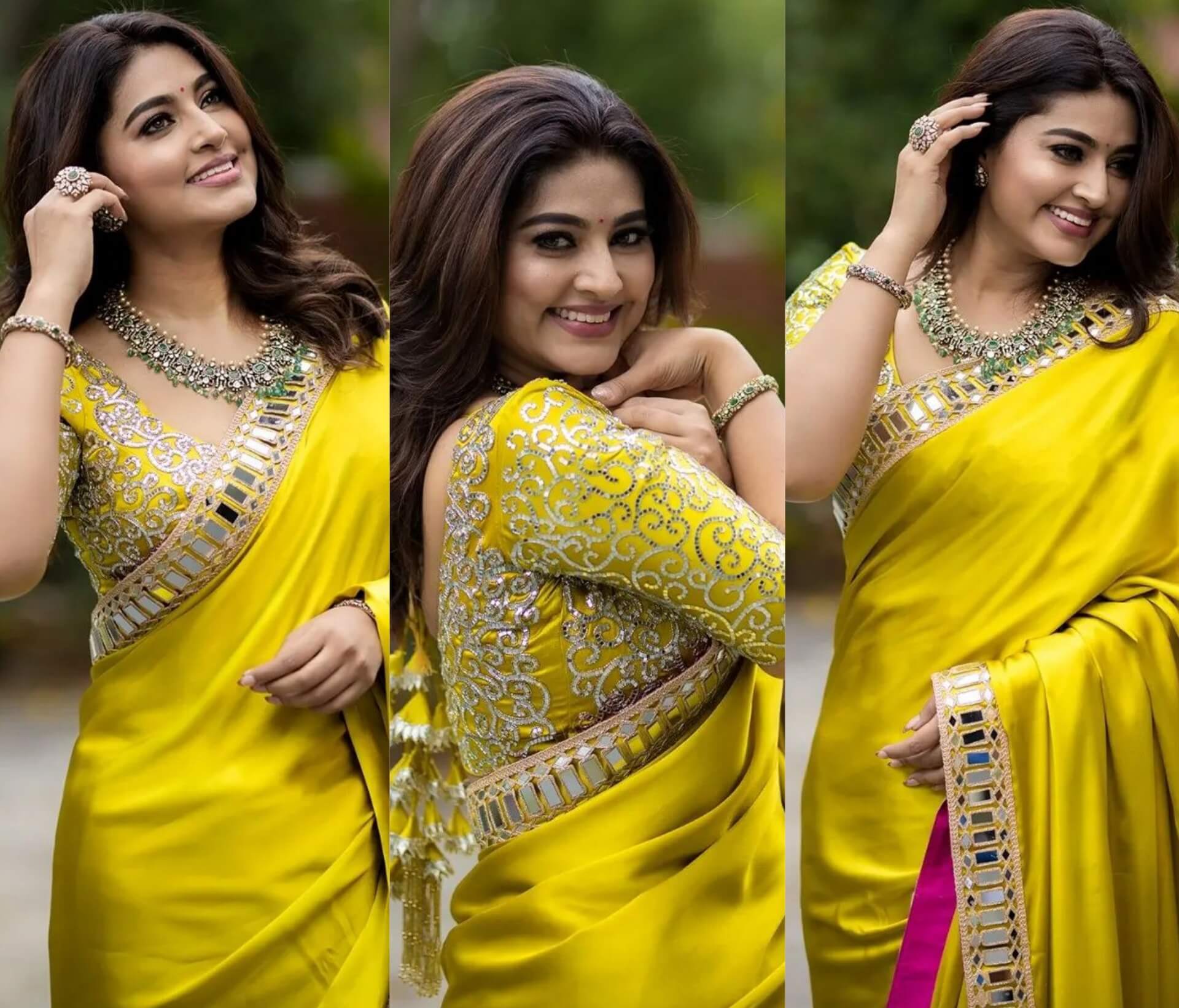 Sneha prasanna in a yellow silk saree | Fashionworldhub