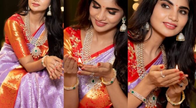 Varsha in Lavender kanjeevaram silk saree by Bhargavi amirineni!