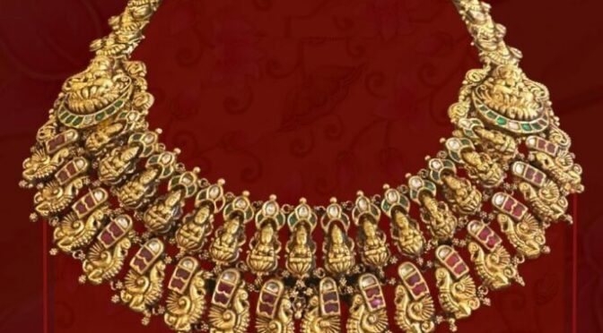 Antique gold Lakshmi peacock nakshi necklace