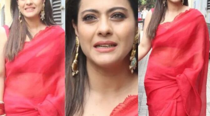Kajol in a red organza saree for “Salaam Venky” trailer launch!