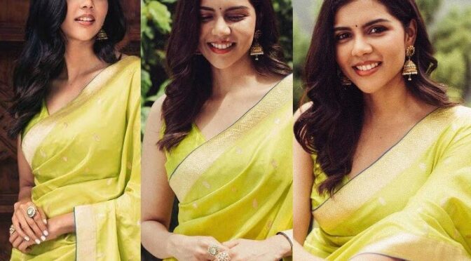 Kalyani Priyadarshan looks pretty in a yellow silk saree at a recent wedding!