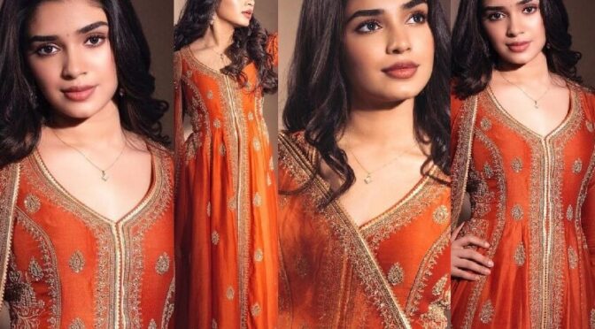 Krithi Shetty looks pretty in an orange anarkali suit!
