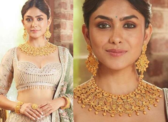 Mrunal thakur in antique gold necklace by PNG Jewellers | Fashionworldhub