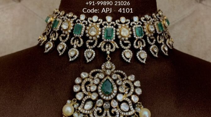 Victorian Polki diamond emerald Gold Choker!