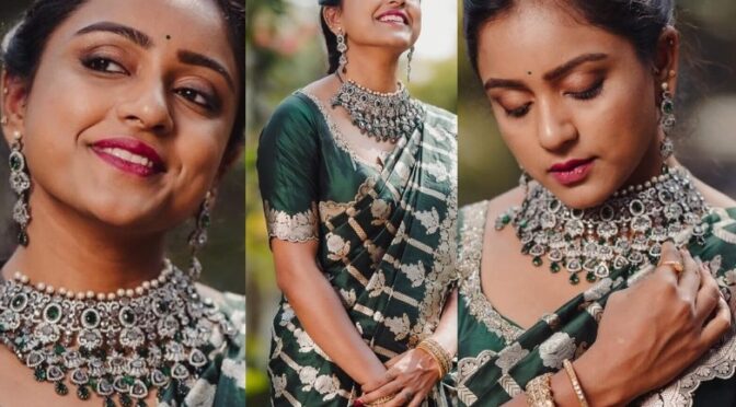 Vithika sheru looks pretty in a green banarasi silk saree!