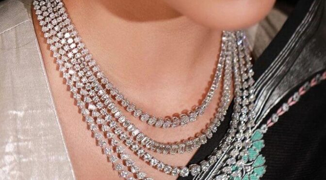 Layered diamond necklace with ear rings!