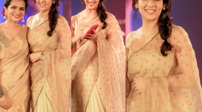 Nayanthara in an ivory organza saree for “Connect” movie promotions!