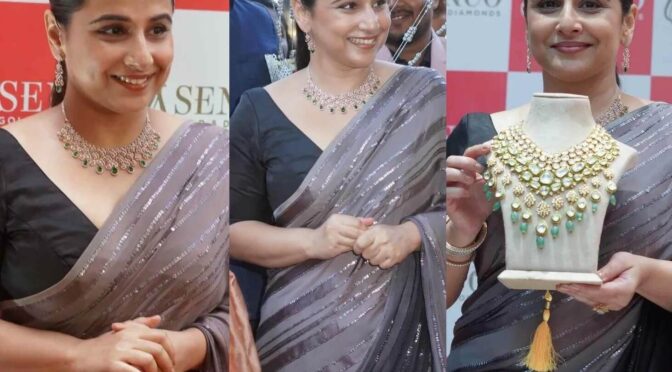 Vidya Balan stun in a brown ombre saree at jewellery store inaugural event!