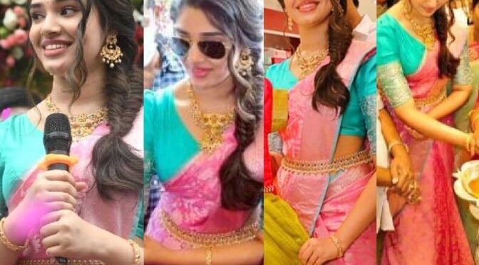 Krithi Shetty stuns in a pink silk saree at a shop opening event!