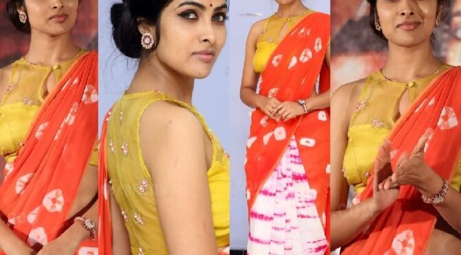 Divi Vadthya in a half and half saree at ATM Movie Trailer Launch