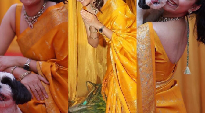 Keerthy suresh looks pretty in a yellow silk saree for Sankranthi 2023 celebrations!