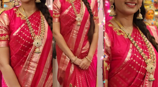 Laya looks pretty in a pink silk saree for sankranthi 2023 celebrations!