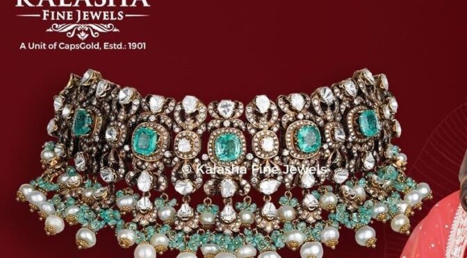 Victorian diamond emerald necklace by Kalasha fine jewels.