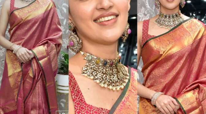 Neha Shetty in a pink kanjeevaram Silk saree!