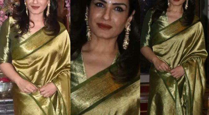 Raveena Tandon looks beautiful in a kanjeevaram saree at a recent wedding!